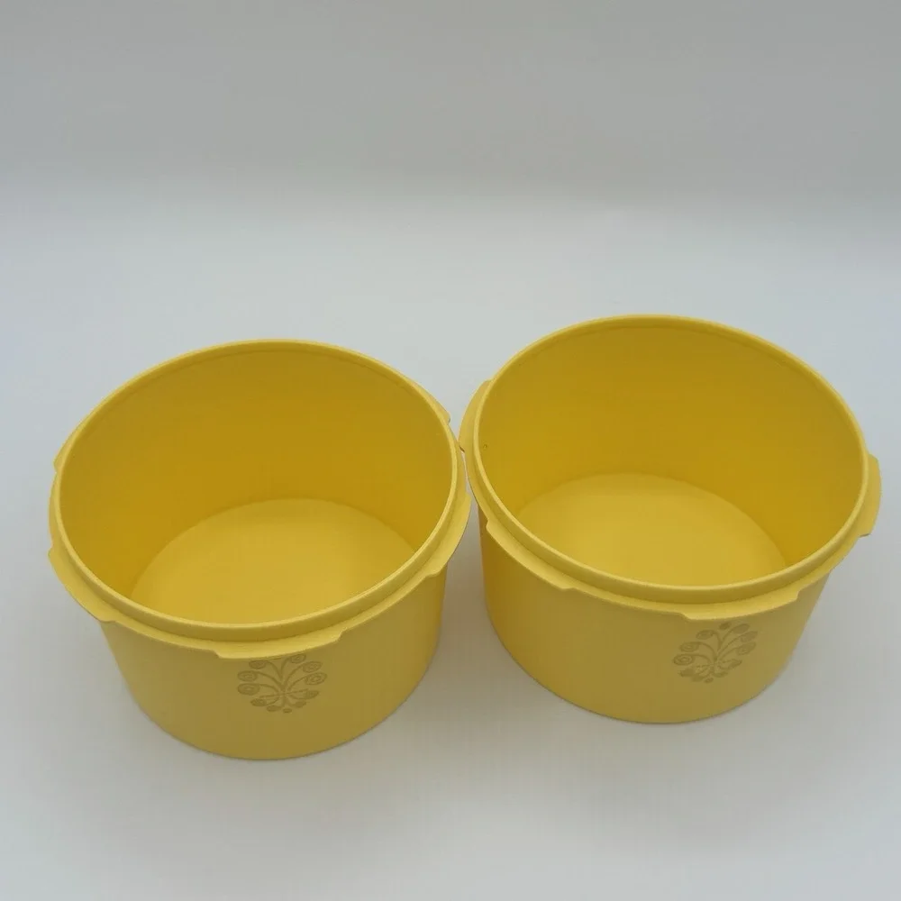 Vintage Tupperware Servalier Yellow Canisters Set 2 Sunburst Lids Retro Kitchen